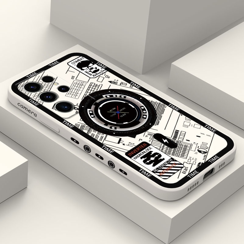 Cool นาฬิกาเคสโทรศัพท์สําหรับ Samsung Galaxy S25 S24 S23 S22 FE Ultra Plus 5G ซิลิโคนเหลวด้านข้างรูปแบบฝาครอบ