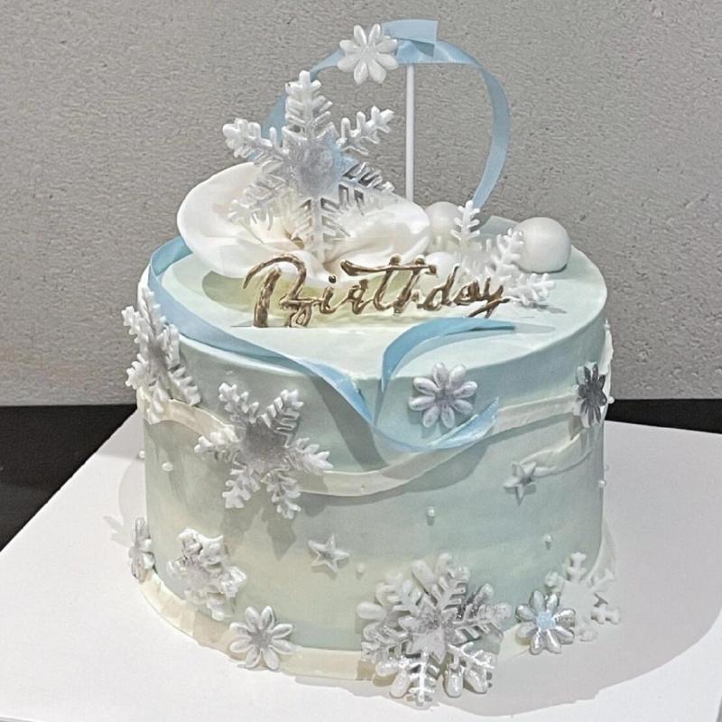 Snowflake เค้ก Toppers เค้กแช่แข็ง Toppers Blue Ball เค้กตกแต่งสําหรับอุปกรณ์ตกแต่งงานแต่งงานคริสต์มาสธีมฤดูหนาววันเกิด Party