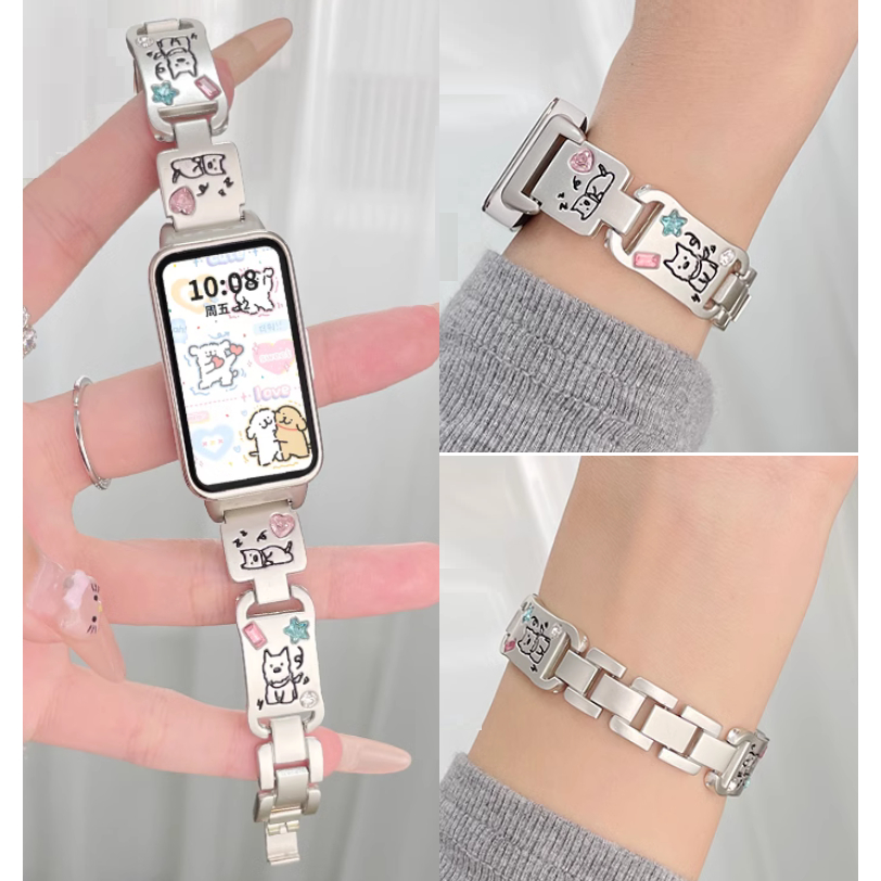 Inlaid Gemstone Cute Puppy Watch Strap สาย Huawei Band 9 Strap Huawei Band 6 / 7 /8/8NFC/9/9NF bracelet สาย Huawei Band 8 Strap Huawei band 6 Watchband สาย Huawei Band 9 Replacement Strap