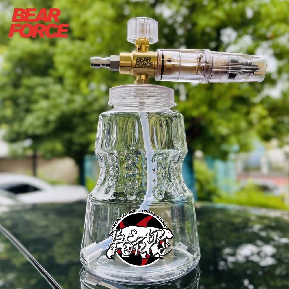 Bearforce เครื่องฉีดน้ําแรงดันสูง ปืนใหญ่โฟมอลูมิเนียมพร้อมขั้วต่อด่วน 1/4 & 1.25 มม. & 1.10 มม.หัวฉีด,ปรับหิมะโฟม Lance พร้อม 1L ถังสบู่สําหรับเครื่องซักผ้าไฟ