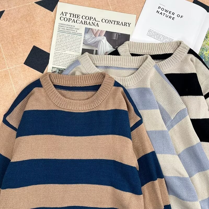 ปกติอินเทรนด์สีจับคู่เยาวชนเสื้อกันหนาวผู้ชายสามสี ส-2เอ็กแอล ลายสไตล์ขี้เกียจเสื้อสวมหัวเวอร์ชั่นเกาหลีหลวมทุกการแข่งขันถัก