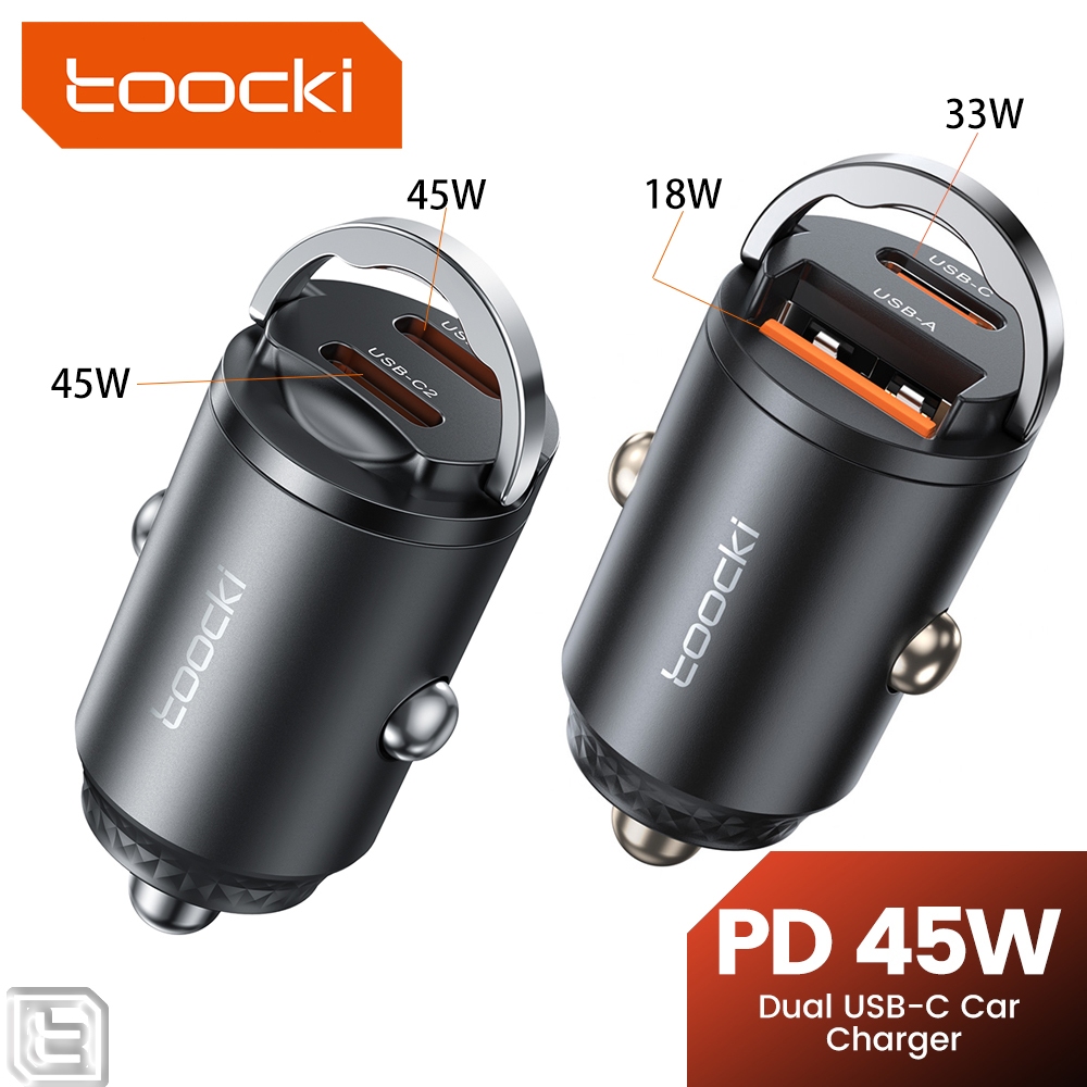 Toocki 45W PD Type C Car Charger USB3.0 33W USB Dual-port Car Charger USB C Car Charger พร้อมที่จับอ