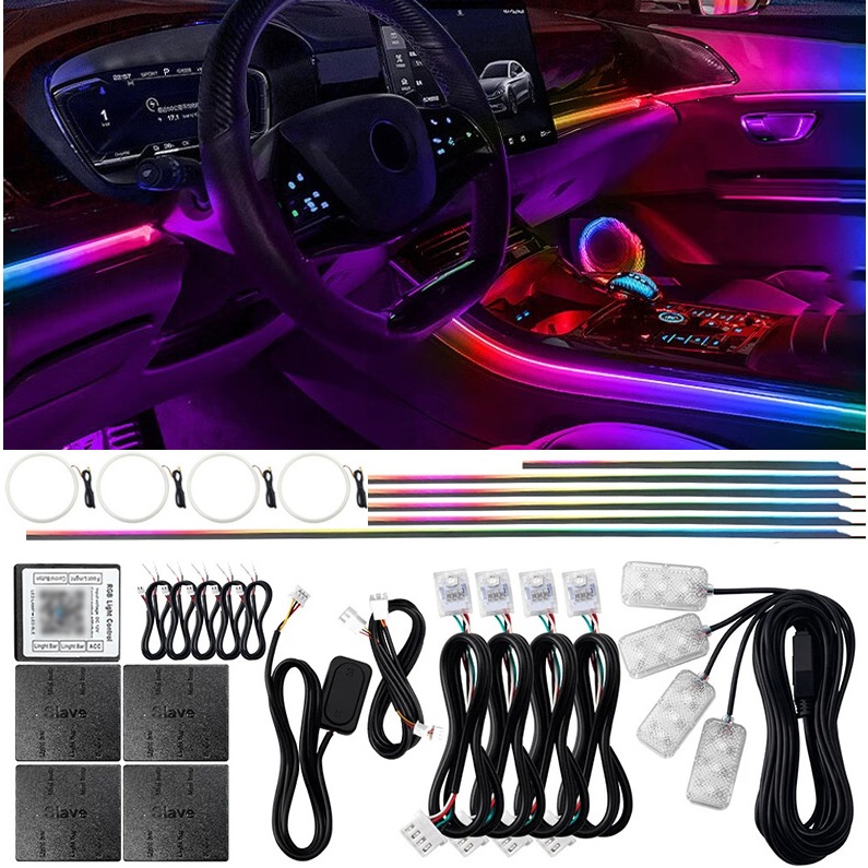 ((22 In 1) รถ Ambient Light Symphony ในร่มอะคริลิค Optical Fiber Guide Light Strip DIY ไฟตกแต่งรถยนต์ LED แถบไฟรถยนต์ภายใน APP ควบคุม