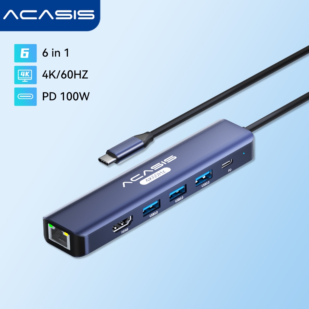 Acasis 6-In-1 Type-c Docking Station Multi Ports converter 4K60Hz โน้ตบุ๊ค USB Expander Splinter Extension USB Hub Lightning สาย HDMI ตัวแปลงหลายอินเทอร์เฟซเหมาะสําหรับ phablet