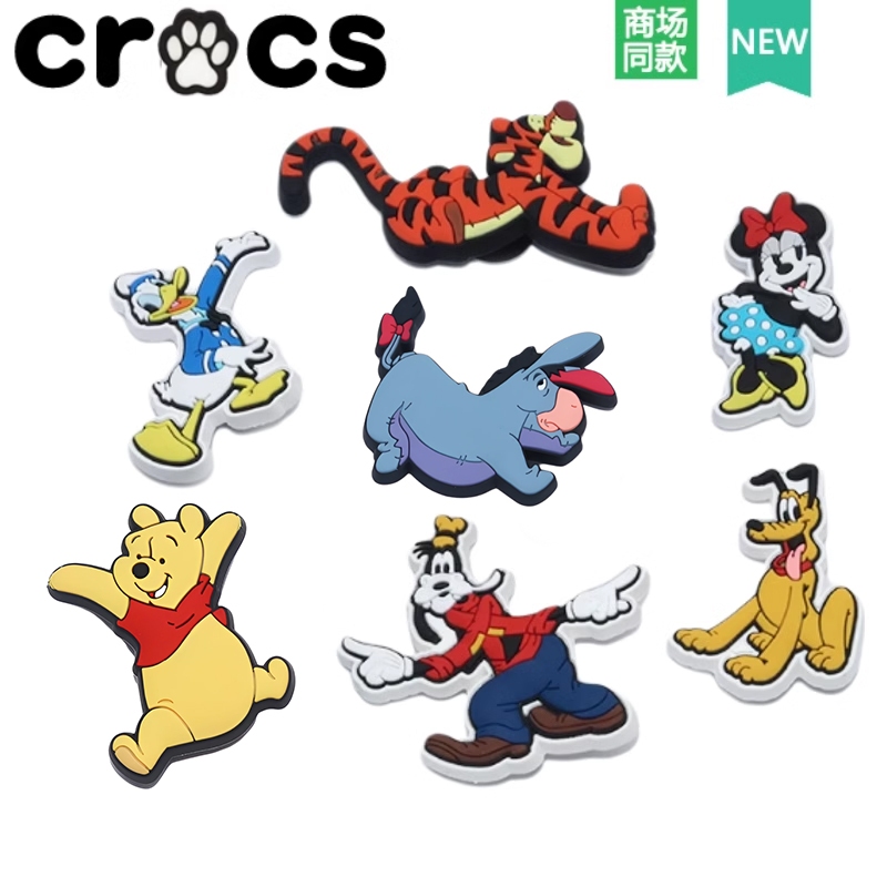 ใหม่ crocs crocs รองเท้า Floral Carlo Chi หัวเข็มขัดตกแต่ง การ์ตูนน่ารัก อะนิเมะ Chibixing Disney Mickey และเพื่อนของเขา