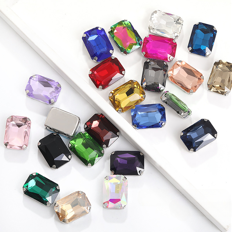 เพชรเทียมคริสตัลทรงแปดเหลี่ยม สีเงิน 8×10 มม. / 10×14 มม. สำหรับงาน DIY เครื่องประดับ เสื้อผ้าแฟชั่น