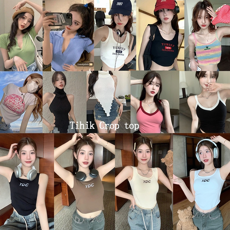 collection TIHIK เสื้อกล้าม เสื้อกั๊กเปิดสะดือสั้นเพรียวบางสำหรับผู้หญิงฤดูร้อน ไม่มีแผ่นรองหน้าอก