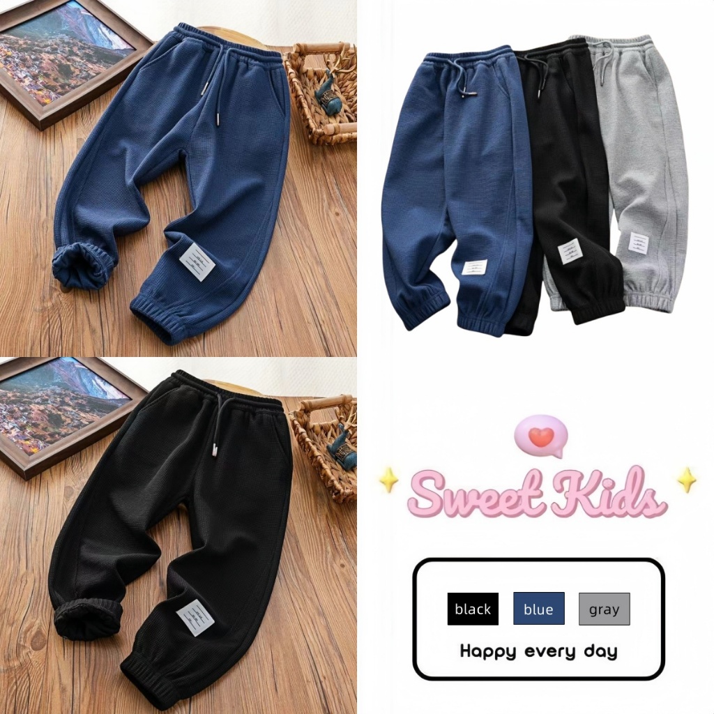 SweetKids พร้อมส่งจากกทม กางเกงลำลองเด็กแฟชั่น กางเกงขายาว สีพื้น เอวยางยืด มีเชือก สไตล์เกาหลี ฤดูร้อน สําหรับเด็กชาย