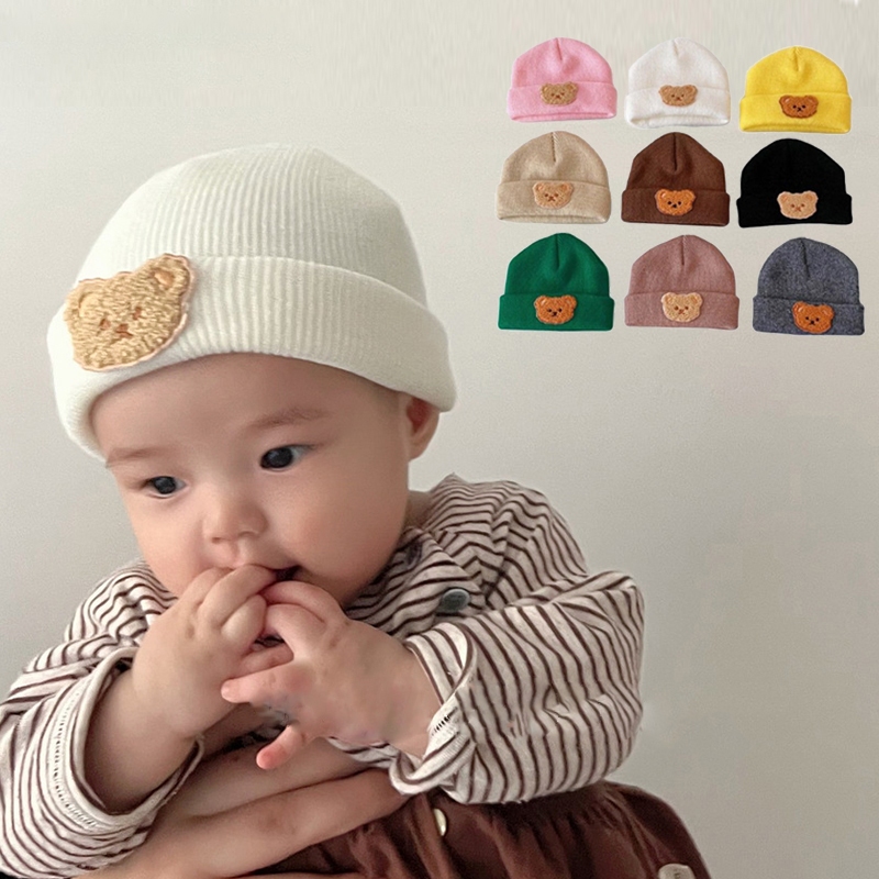 [MMBB] หมวกบีนนี่ ผ้าถัก ลายการ์ตูนหมีน่ารัก ให้ความอบอุ่น แฟชั่นฤดูใบไม้ร่วง ฤดูหนาว สําหรับเด็กทารก OHG