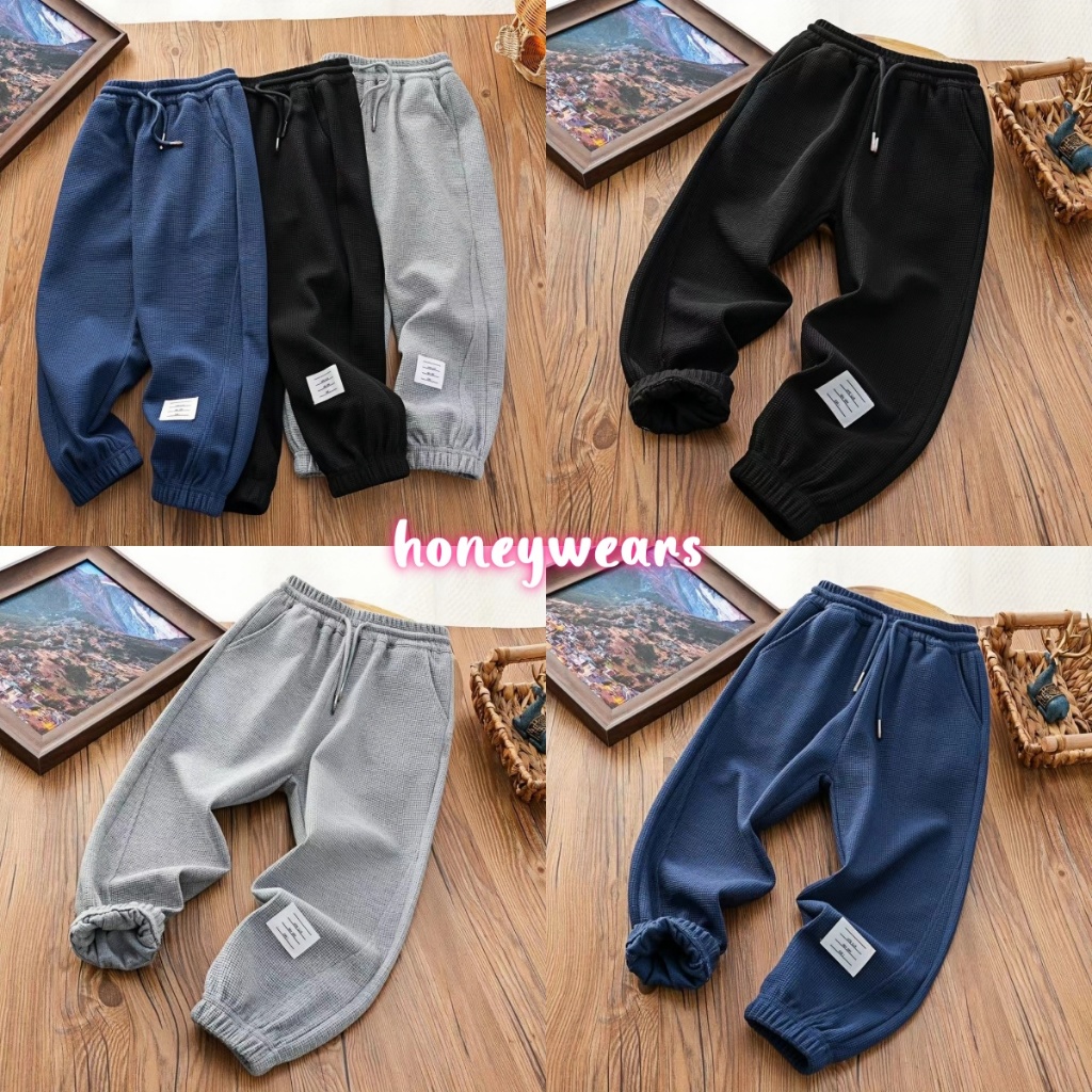 honeywears พร้อมส่ง กางเกงขายาวเด็กชาย กางเกงรัดเท้า ลำลองแฟชั่น งานผ้าร่อง สไตล์เกาหลี ฤดูร้อน ไซส์ 120-160