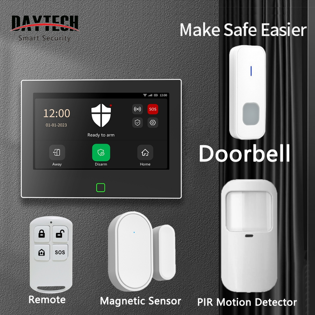 【ใหม่】DAYTECH ชุดกันขโมยเข้าบ้าน TUYA ระบบเตือนภัย WIFI หน้าจอสัมผัส smarthome door sensor เซ็นเซอร์