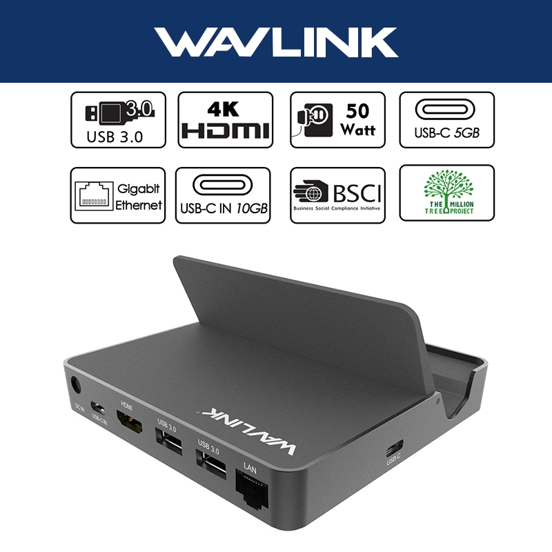 Wavlink USB 3.1 Gen 2 10Gbps Universal Docking Station with Stand Holder Hub with Power Delivery, Gi