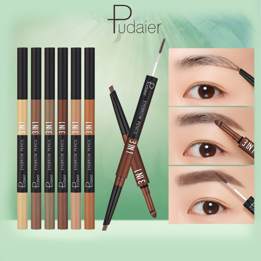 Pudaier 3 In 1 ดินสอเขียนคิ้ว Smudgeproof กันน้ํา Long Lasting Brow Pencil Brow Powder & Brow Mascara สําหรับ Shaping คิ้วธรรมชาติและบรรจุคิ้ว