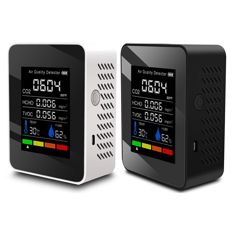 มัลติฟังก์ชั่น 5in1 CO2 เมตรดิจิตอลอุณหภูมิความชื้นเครื่องทดสอบคาร์บอนไดออกไซด์ TVOC HCHO เครื่องตรวจจับ Air คุณภาพ Monitor