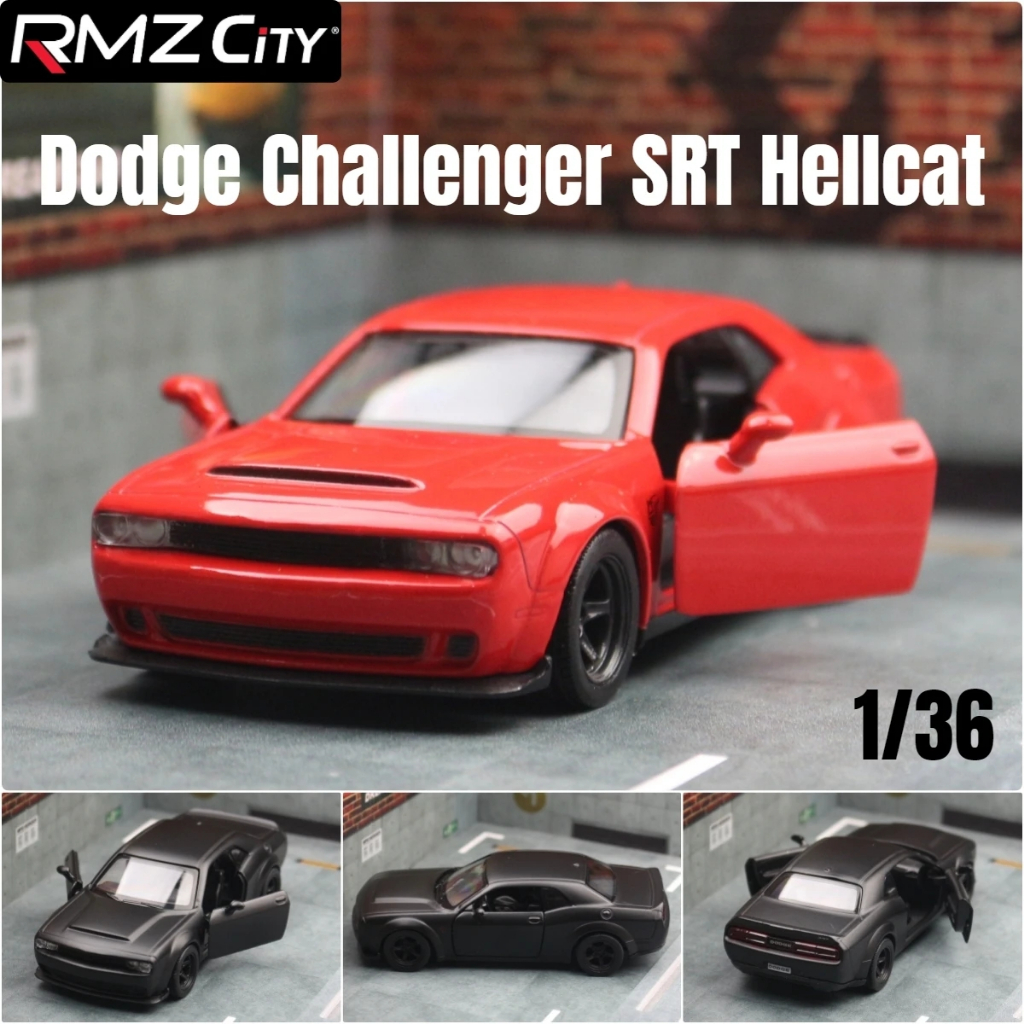 Rmz CITY 1/36 Dodge Challenger SRT ปีศาจจําลอง Die Cast รถรุ่น Diecast โลหะผสมโลหะ Miniature ดึงกลับคอลเลกชันของขวัญสําหรับชายเด็ก