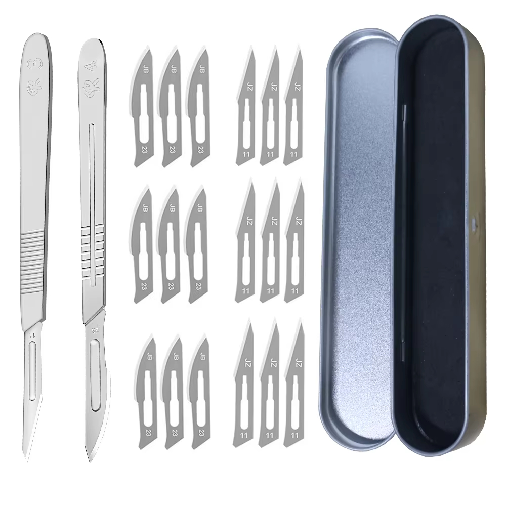 Kuaiqu 10 ชิ้นใบมีดสแตนเลสผ่าตัด Scalpel 11 # 23 # ที่ถอดออกได้โลหะ Handle กล่องเก็บสําหรับ Plant Grafting แกะสลัก DIY ซ่อม