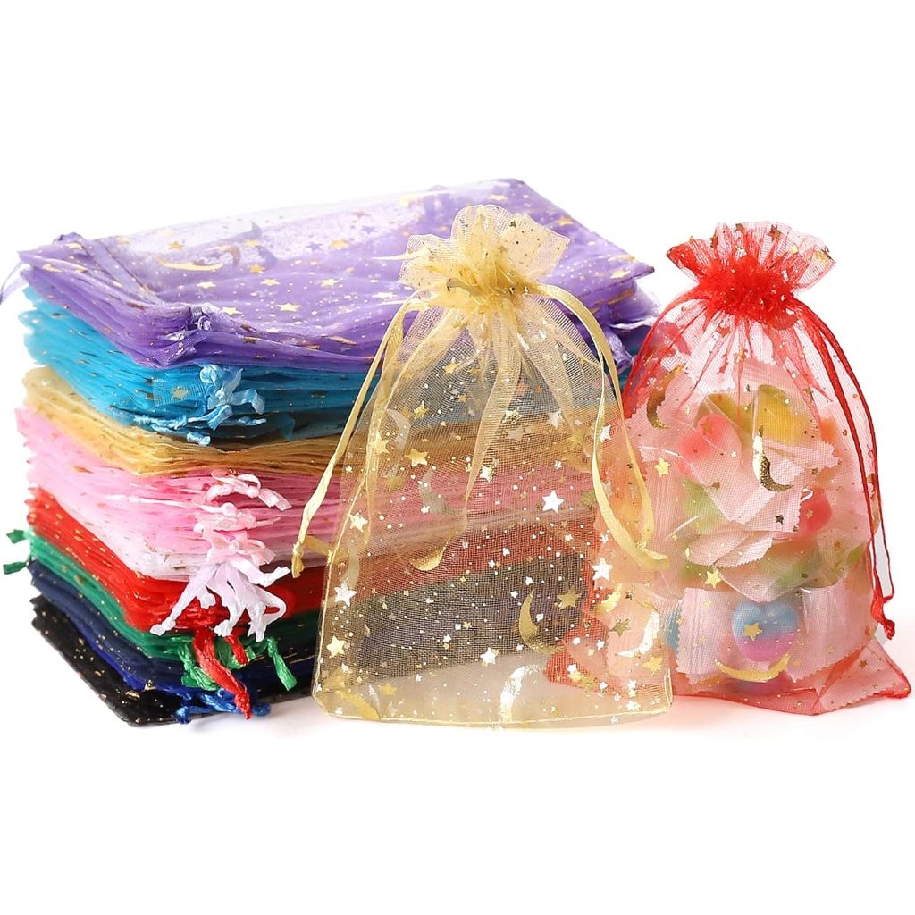 กระเป๋า Moon Star Organza, กระเป๋าโปรดปรานงานแต่งงานพร้อมเชือกรูด, ถุงของขวัญขนมตาข่ายเล็กๆผสมสีสําหรับงานปาร์ตี้, เครื่องประดับ, คริสต์มาส, เทศกาล, ถุงโปรดปรานของ Eid Mubarak