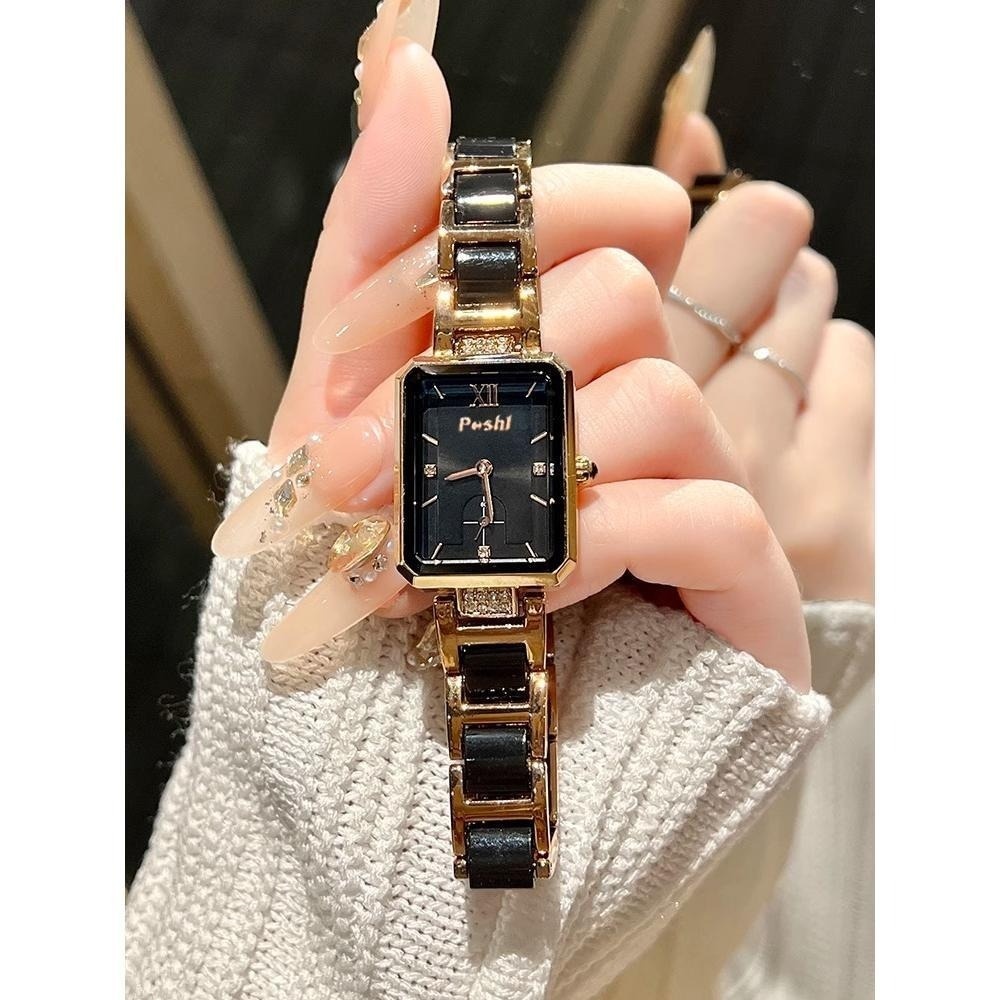 Poshi สุภาพสตรีนาฬิกากันน้ํา Original Square สุภาพสตรีควอตซ์นาฬิกาผู้หญิงสไตล์เกาหลี Elegant สายสแตนเลสสร้อยข้อมือนาฬิกาสําหรับผู้หญิง
