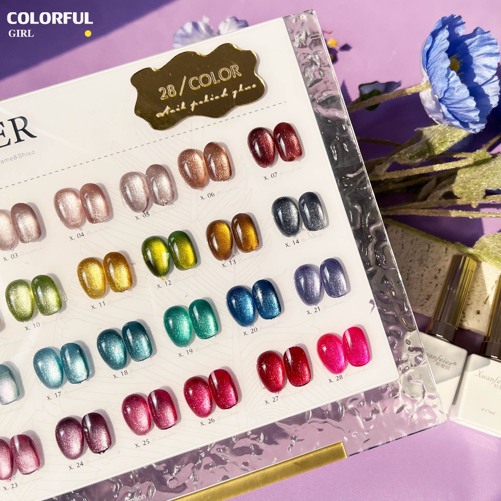 【พร้อมส่ง】XUANFEIER 28สี     สีลูกแก้ว ฟรีชาร์ทสี  Cat eye   แม่เหล็ก เอฟเฟกต์มันเงามาก - รูปที่ 2