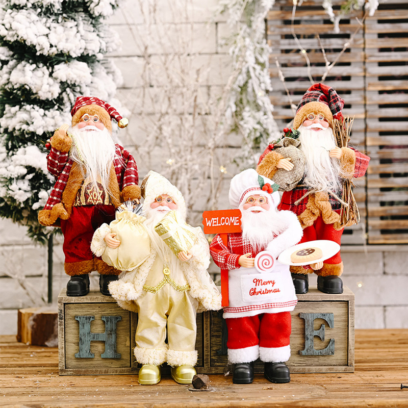 คริสต์มาสนั่ง Santa Hand Crafted น่ารัก Chic Santa Claus ผ้า Figurines ตุ๊กตาถุงของขวัญตกแต่งคริสต์มาสสําหรับ Home Office ตาราง Xmas Party เครื่องประดับของขวัญ 13.7 * 7.8