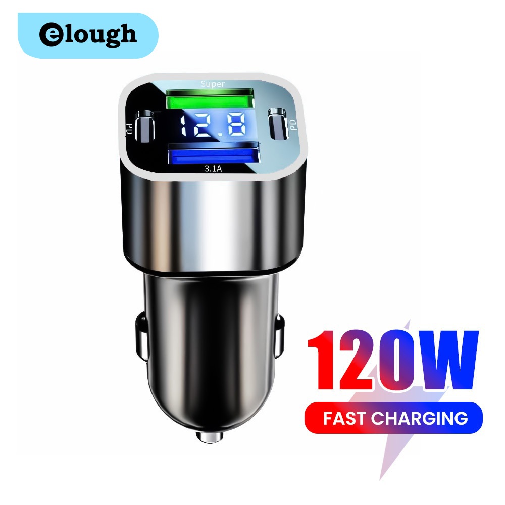 Elough อะแดปเตอร์ที่ชาร์จ USB Type C PD 120W 4 พอร์ต สําหรับรถยนต์
