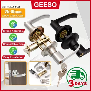 GEESO ลูกบิดก้านโยก ลูกบิดเขาควาย ก้านโยกเปิด-ปิดประตู พร้อมล็อคในตัว กุญแจ 3ดอก อุปกรณ์ที่ล็อคประตู สแตนเลส แบบสามก้าน พลาสติก สําหรับห้องน้ํา Aluminium Alloy Lock Set