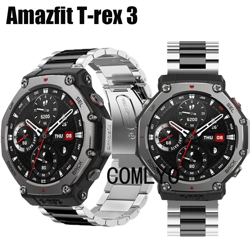 For Amazfit T-REX 3 สําหรับ อมาซฟิต ที-เร็กซ์ 3 สมาร์ทสายนาฬิกาสายรัดข้อมือสแตนเลสโลหะผู้ชาย วงดนตรี