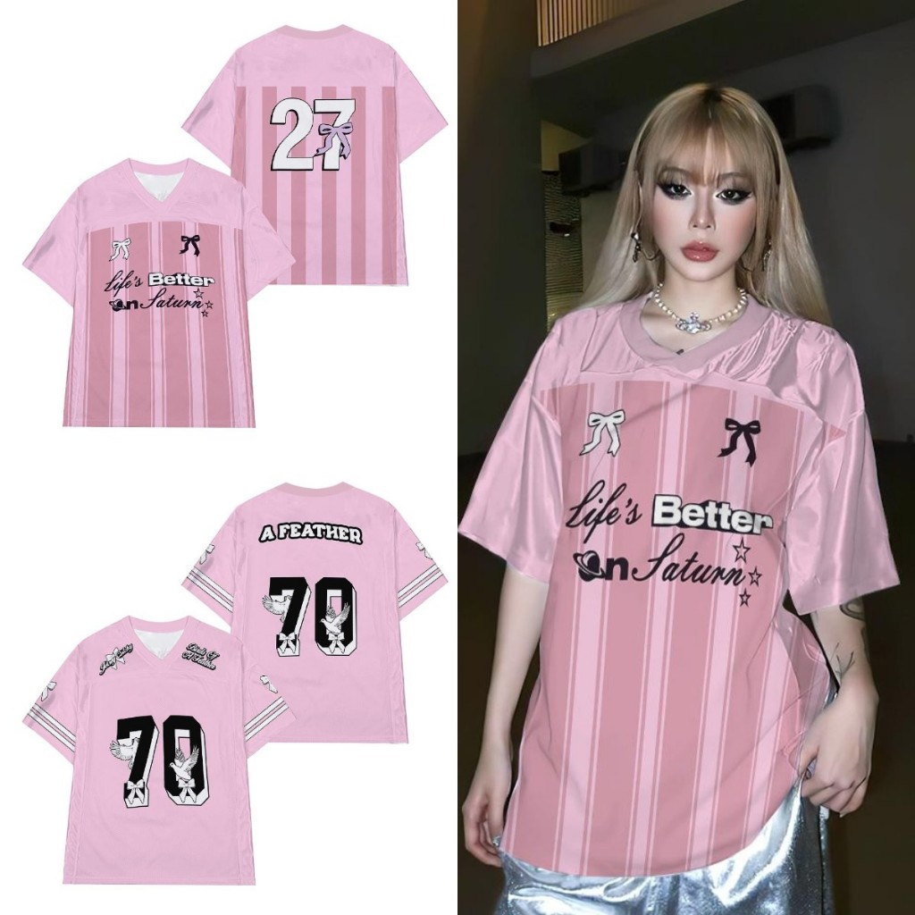 เสื้อยืด unisex สไตล์เกาหลี เบอร์ 70 ผูกโบว์ Oversize เสื้อยืดฟุตบอลหลวมสําหรับผู้ชายและผู้หญิง เสื้อกีฬา Streetwear Hottrend 2024