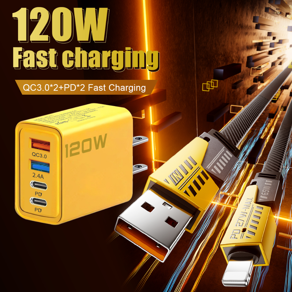 ซื้อ ชุดชาร์จเร็ว PD 3.0 ชุดชาร์จ 120W ชาร์จเร็วสุด QC 3.0 Fast charging ชาร์จเร็ว 4 ช่อง สําหรับ Android /IOS ทุกรุ่น