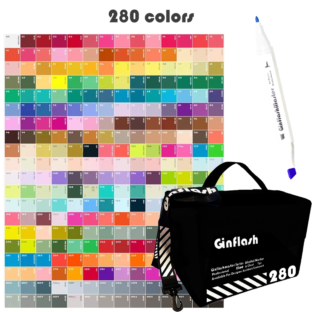 Ginflash Chisel และ Fine Tip การ์ตูน Art Marker ปากกา Sketch แอลกอฮอล์ตามเครื่องหมาย Dual เคล็ดลับสมุดระบายสี Manga วาดภาพเคลื่อนไหว - รูปที่ 3