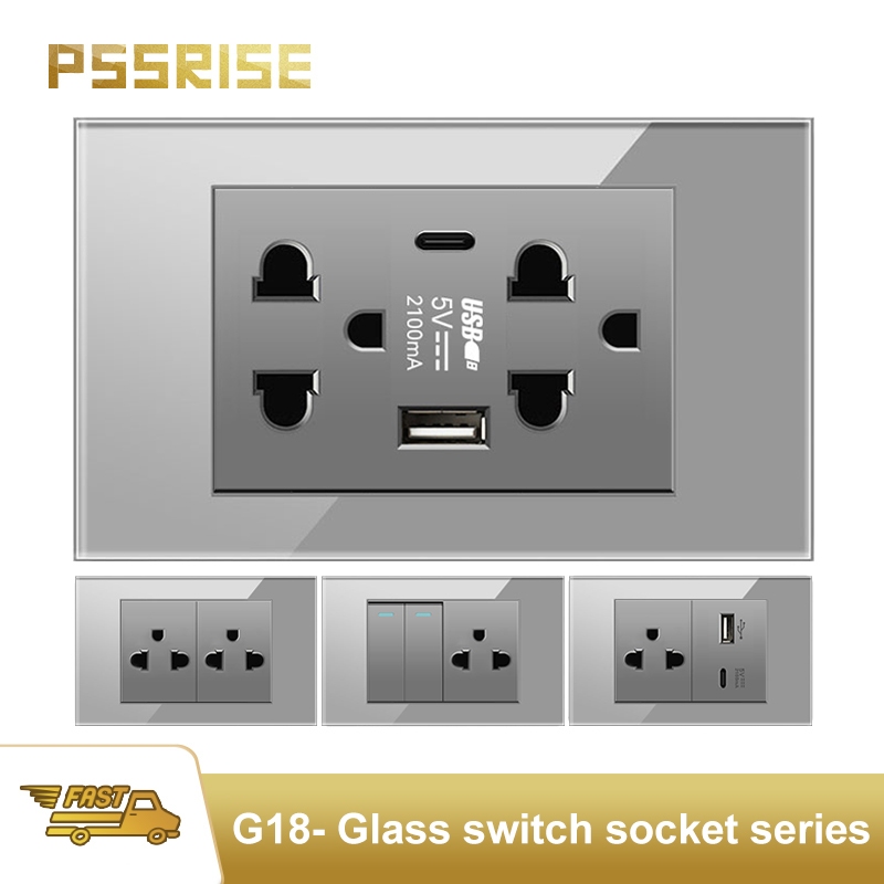 Pssrice [G18] 118 สีเทา 15A ฟิล์มกระจกนิรภัยแผงสวิตช์ 110V พร้อมการรับประกันแผงกระจกนิรภัย