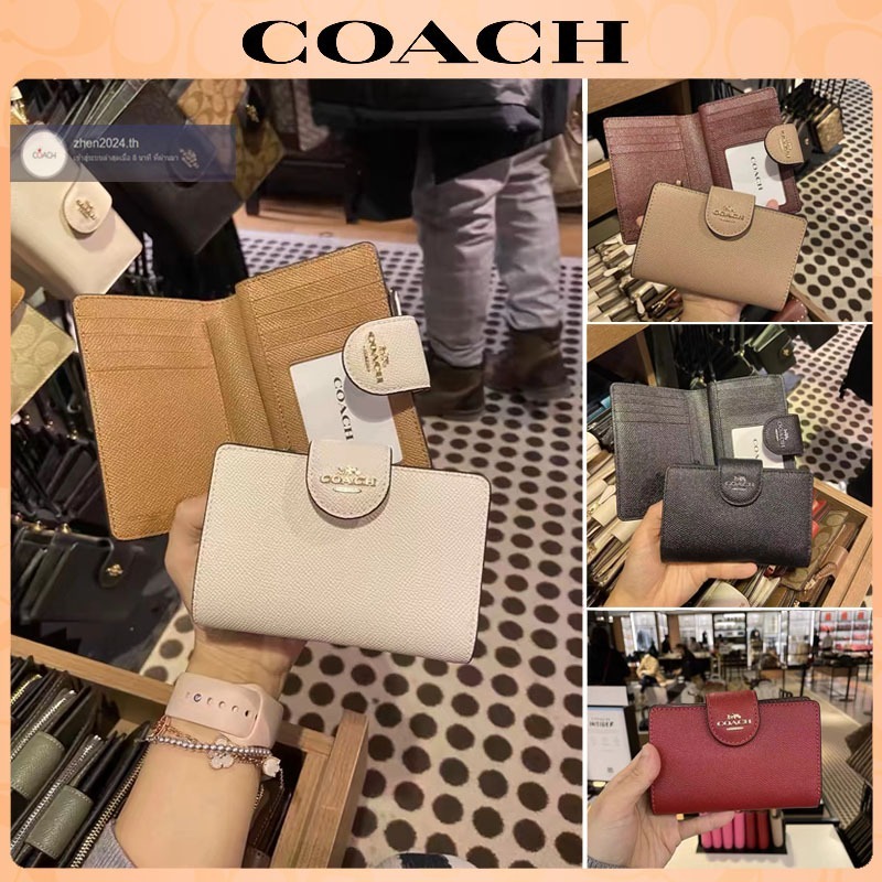 พร้อมส่ง % Coac h กระเป๋าสตางค์ซิป/กระเป๋าสตางค์พับผู้หญิง/กระเป๋าใส่เหรียญสั้น/กระเป๋าสตางค์หนัง C6390