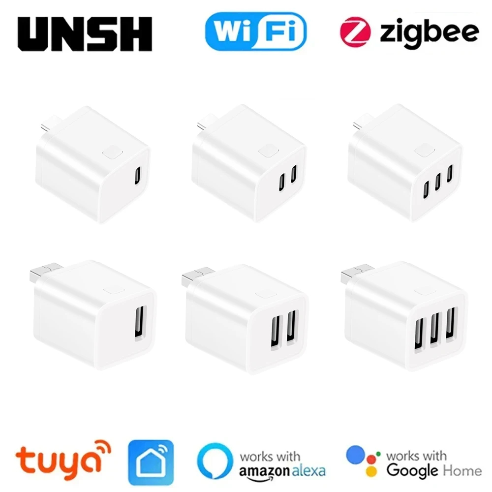 Tuya สมาร์ท WiFi/Zigbee Micro 1 2 3 USB Adaptor Switch 5V Mini USB Type-C Power Adaptor Smart Life Control ผ่าน Alexa Google Tmall Genie