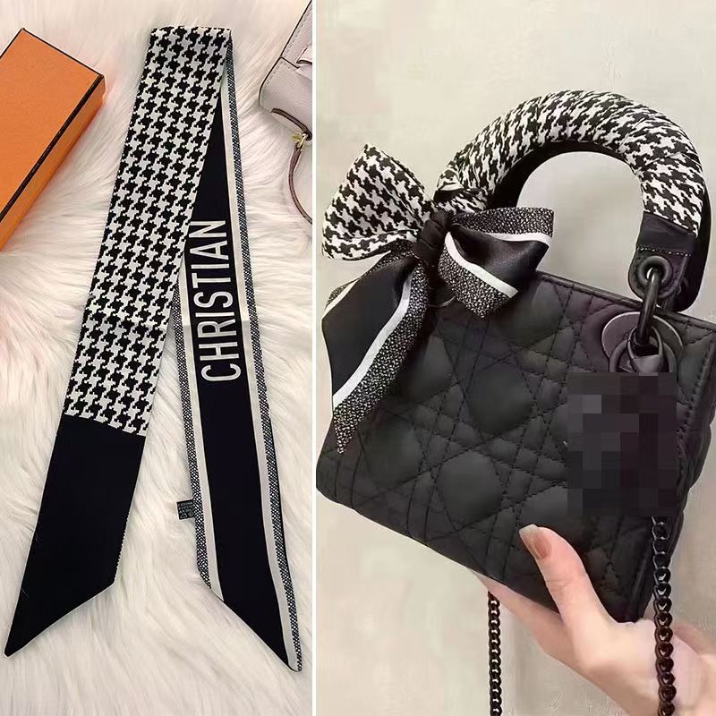 ผ้าพันคอไหมยาวแฟชั่น ที่คาดผมสตรี ผ้าผูกกระเป๋า ผ้าพันคอริบบิ้นเส้นเล็ก หูหิ้วพันผ้าพันคอ