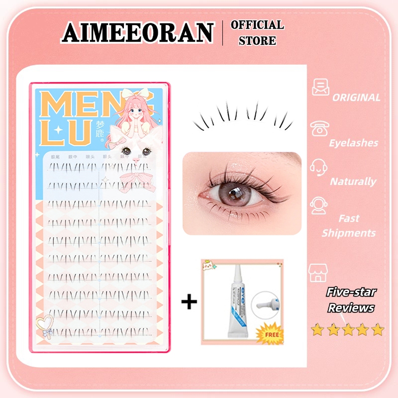 10 แถว Dream Deer การ์ตูน Cat Claw ขนตาล่างน่ารักธรรมชาติจําลองโปร่งใส Body Cluster เดี่ยว Segmented Lot