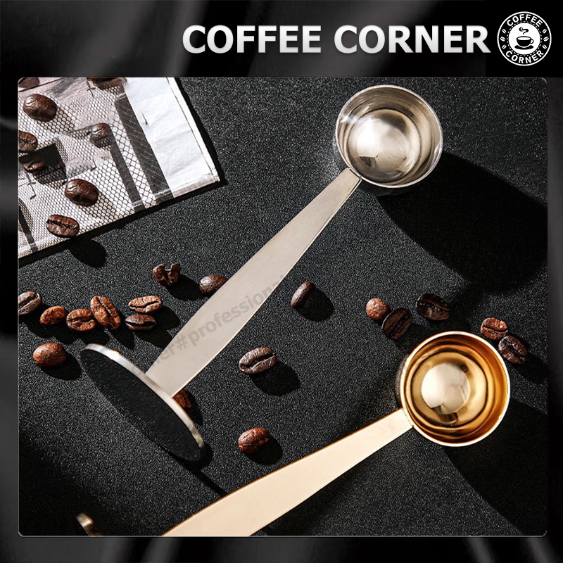 【สินค้าพร้อมส่ง】ช้อนตวงกาแฟ สแตนเลส 2 in 1 เอสเพรสโซ่ พร้อมเทมเปอร์กดกาแฟ ปลายแทมเปอร์ ช้อนตักผงกาแฟ ที่กดกาแฟ ฐานตั้งได้