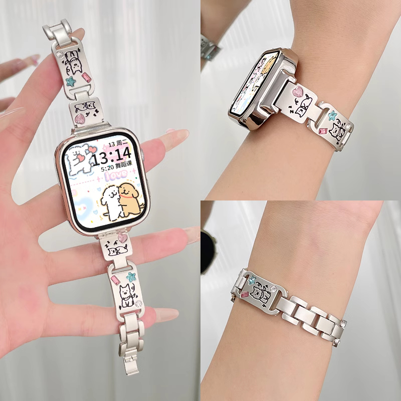 Inlaid Gemstone Cute Puppy สาย Redmi watch 5 Active Strap Redmi watch 4 สาย Watch Strap สาย Redmi Watch 4 Strap Metal Mi band 8 pro Strap Designed สาย Redmi watch 3 Active Strap Replacement Redmi watch 5 Active สาย And Redmi watch 5 lite สาย