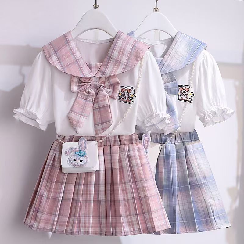 3-15y สาว jk ชุดวิทยาลัยลมโบว์เด็ก star Delu แฟชั่นสองชิ้นบาง
