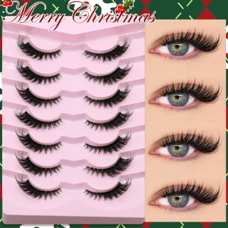 7 คู่ Cat Eye ขนตา Soft Wispy ขนตานํามาใช้ใหม่สําหรับ Christmas & Parties เหมาะสําหรับเวทีแต่งหน้า
