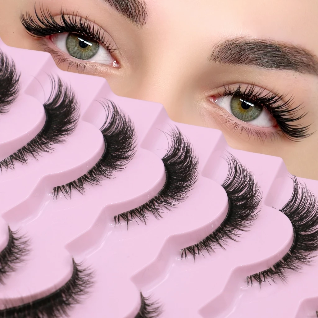 7 คู่ Cat Eye ขนตา Soft Wispy ขนตานํามาใช้ใหม่สําหรับ Christmas & Parties เหมาะสําหรับเวทีแต่งหน้า