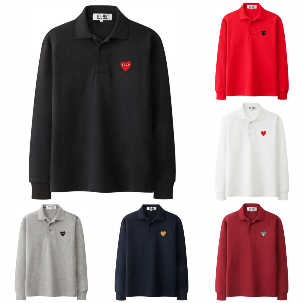 ใหม่ Casual 100% Cotton PLAY เสื้อโปโลผู้ชายแขนยาวดีไซน์หัวใจ (4N-PL-SEP10-A)