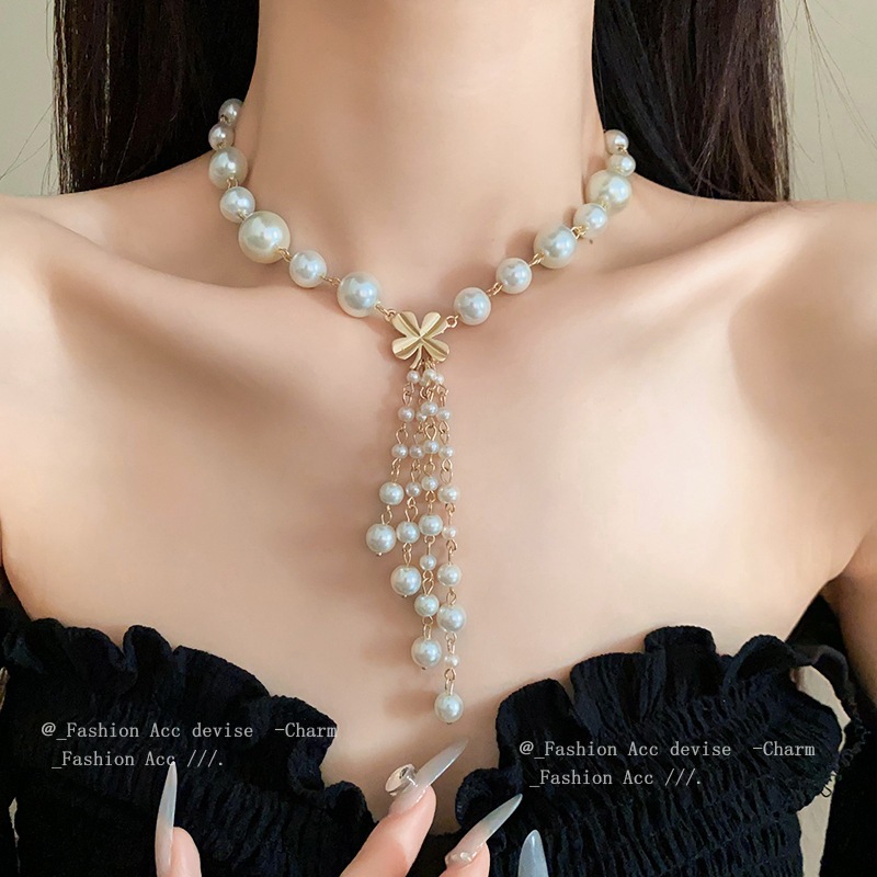 ซูเปอร์นางฟ้าทํามุกดอกไม้ขอบสร้อยคอฝรั่งเศสสง่างามกระดูกไหปลาร้าโซ่ชุดการออกแบบใหม่ปกหญิง