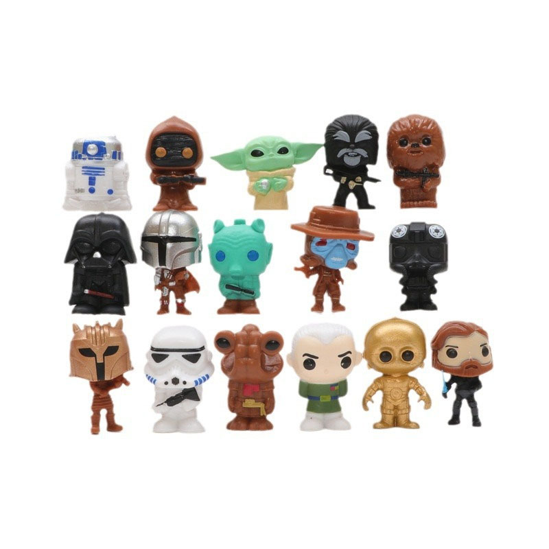 16 ชิ้น Star Wars 3-5 ซม.อะนิเมะ Mandalori รูป Luke Skywalker Action Force Awakens Black Series Darth Vader มินิของเล่นสําหรับของขวัญเด็ก