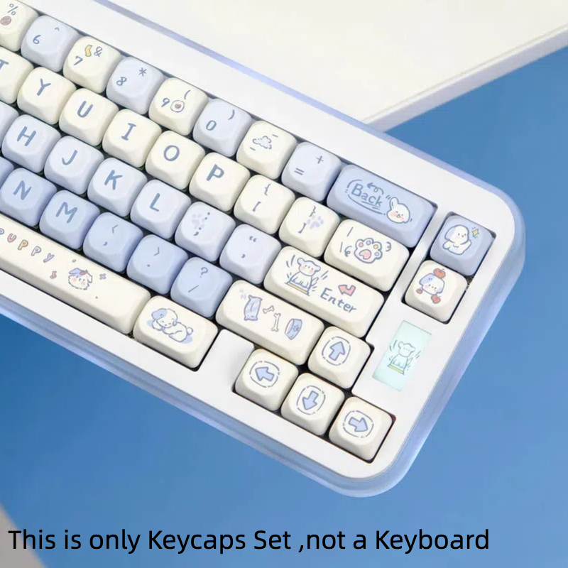 Thai Language  PBT Keycap Design White Puppy White Theme Dye Sublimation English Thai Keycap MOA รอบ Ball Cap ปรับให้เข้ากับ 61/63/64/67/68/71/75/78/82/84/87/96/98/100/104/108