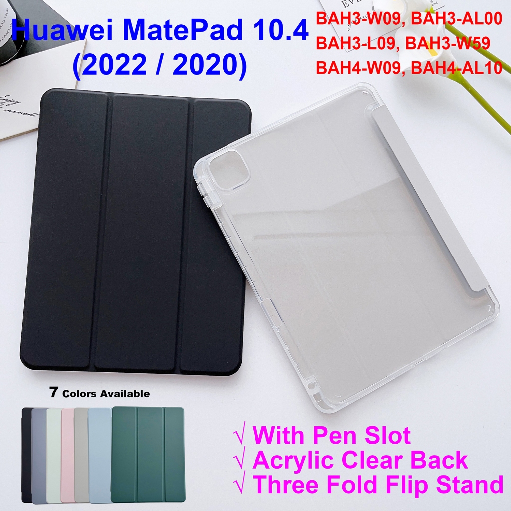 สําหรับhuawei MatePad 10.4 2020 2022 BAH3-W09 BAH3-AL00 BAH3-L09 BAH3-W59 BAH4-W09 BAH4-AL10 แฟชั่นHigh Endแท็บเล็ตอะคริลิคใสป้องกันกรณีพร้อมช่องเสียบปากกาFlip Stand Cover
