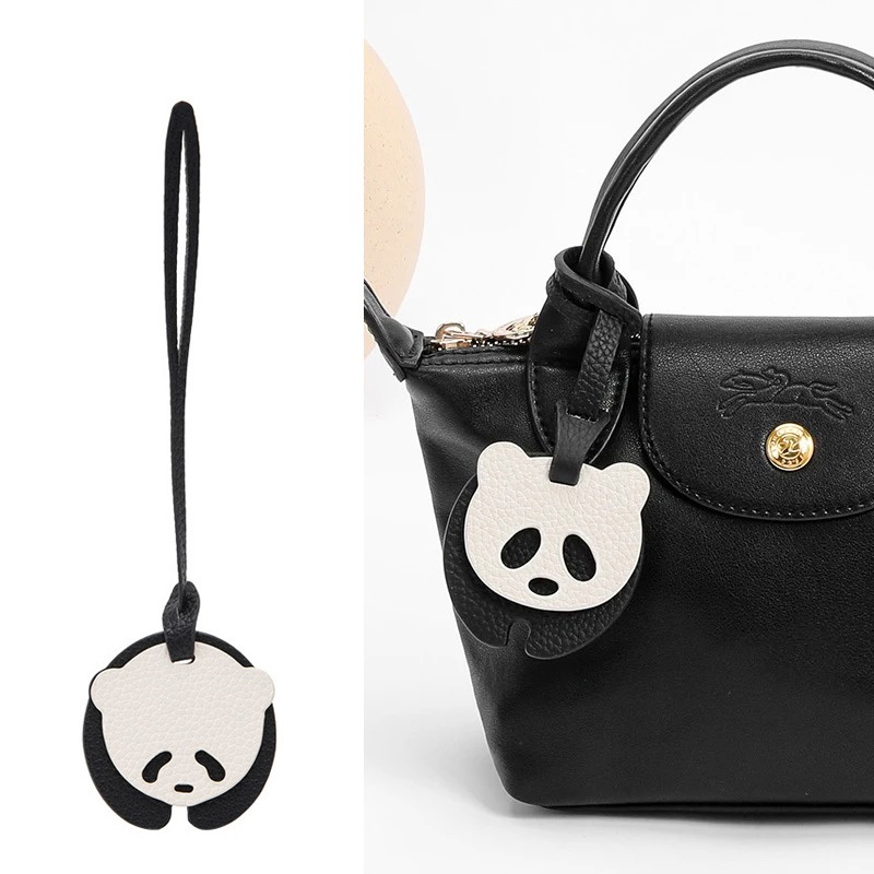 จี้กระเป๋าแพนด้าน่ารักสําหรับกระเป๋า Longchamp อุปกรณ์เสริมสําหรับกระเป๋าถือ PU หนังรถพวงกุญแจตกแต่ง