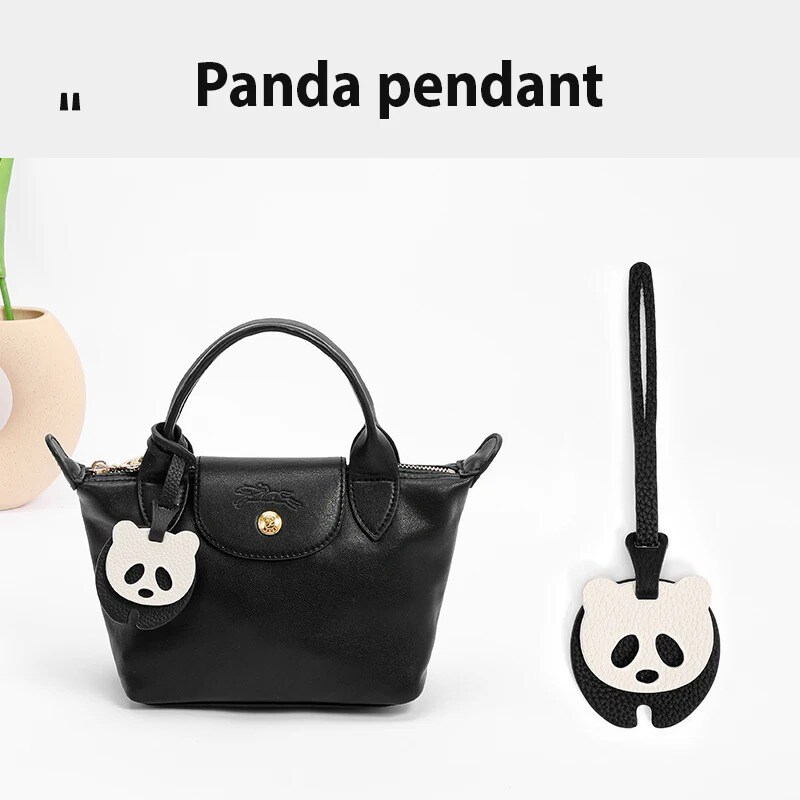 จี้กระเป๋าแพนด้าน่ารักสําหรับกระเป๋า Longchamp อุปกรณ์เสริมสําหรับกระเป๋าถือ PU หนังรถพวงกุญแจตกแต่ง