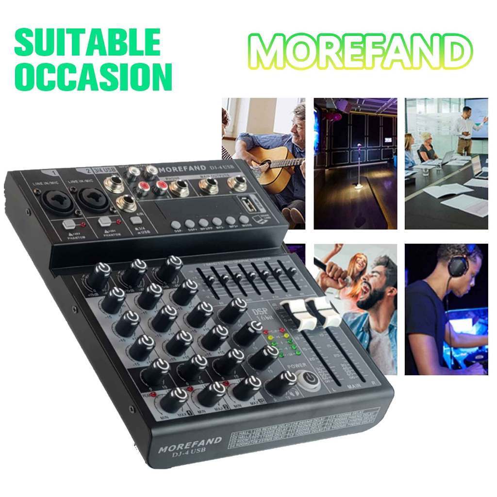 Professional Audio Mixer DJ4/6/8 4/6/8 ช่อง USB เครื่องขยายเสียงการ์ดเสียง MP3 บลูทูธ/EQ/คอมพิวเตอร์