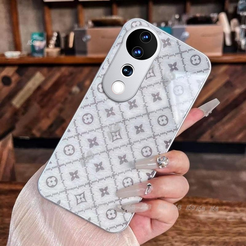 เคส Vivo V40 V30 V29 V27 5G เคส Vivo V40 V30 Pro หรูหรา ของเหลว กระจก เคสกันกระแทก พร้อมตัวป้องกันกล้อง เคสโทรศัพท์ สําหรับเด็กผู้หญิง นักเรียน ผู้หญิง