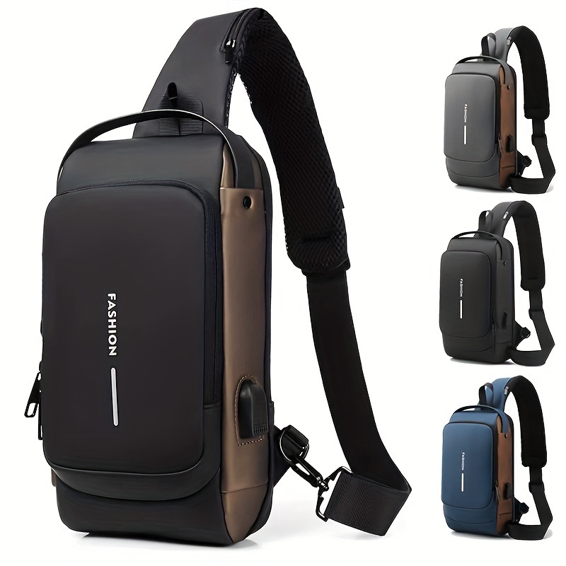 กระเป๋าสะพายแฟชั่นกระเป๋าคาดหน้าอกกันน้ําพร้อมพอร์ตชาร์จ ยูเอสบี เหมาะสําหรับผู้ชาย กระเป๋าคุณภาพสูงที่ทนทาน